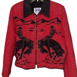 Vintage WOODED RIVER Wool Knit Rodeo Cowboy Western Bronco Cardigan Jacket Sz M
